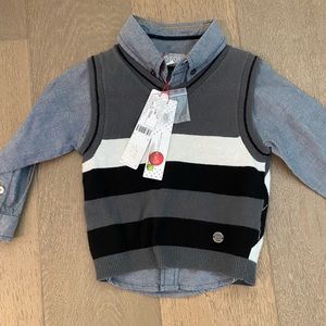 NWT Boboli Toddler Boy button down shirt w sweater vest 2T